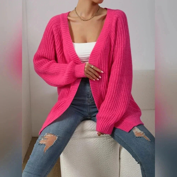 Ribbed Knit Raglan Sleeve Duster Cardigan - Picture 6 of 6